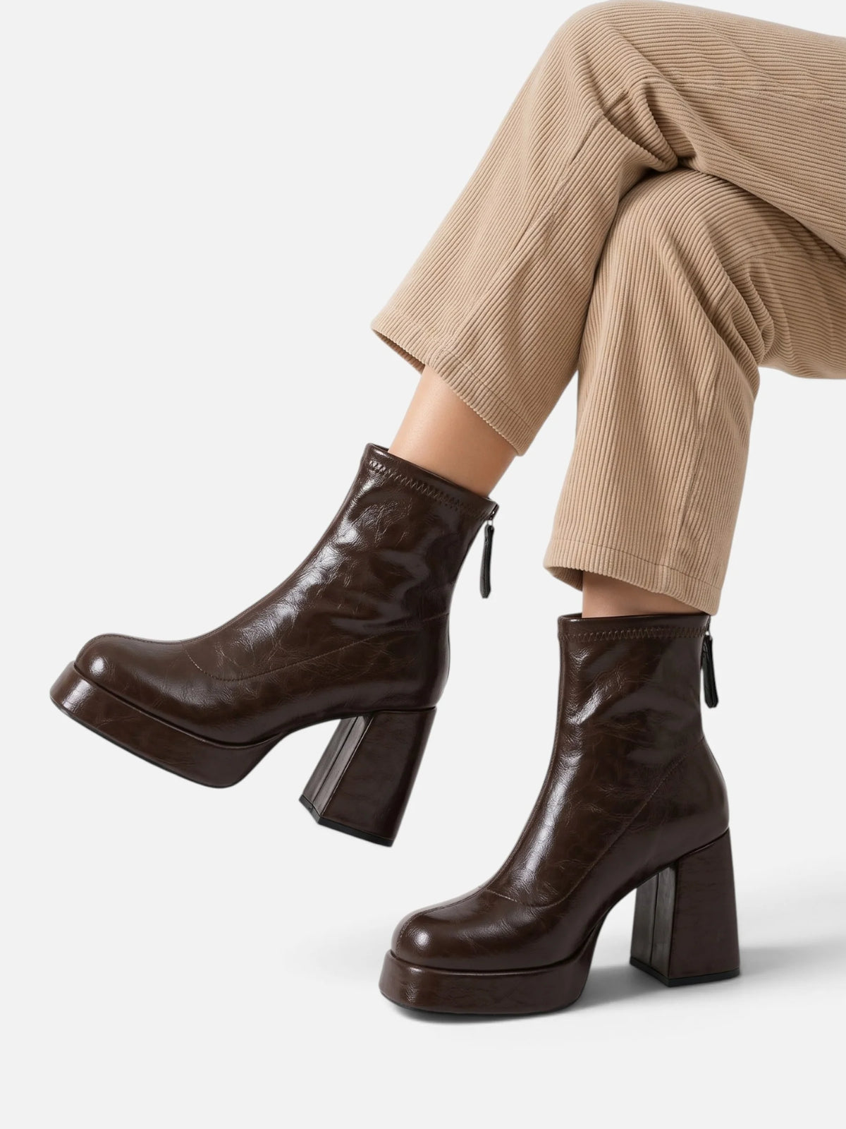 Liora Women's Black Ankle Boots | Leather Platform Block Heel, Square Toe 4