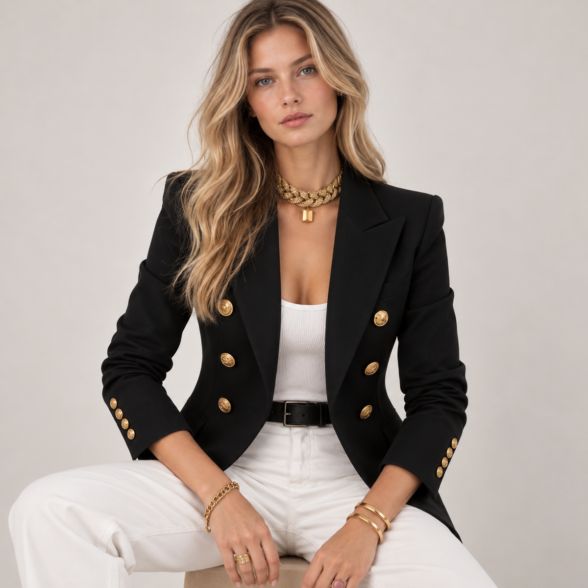 Brielle Women's Black Blazer | Long Elegant Silhouette, Versatile Outerwear