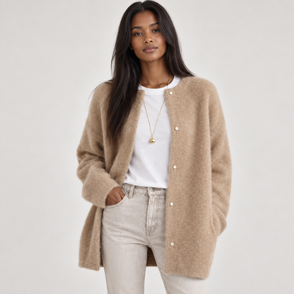 Olwen Women's Long Cardigan | Fluffy Knit, Oversized Fit