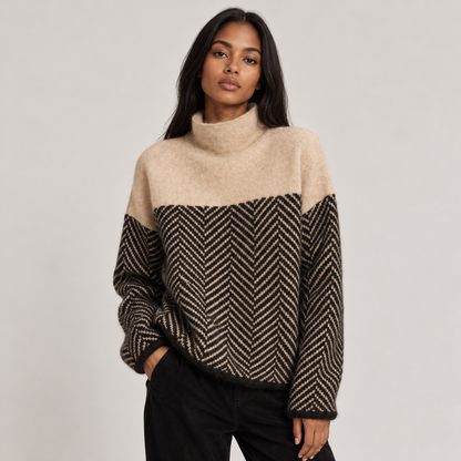 Harlan Women's Oversized Sweater | Soft Knit Herringbone Pattern, Roll Neck