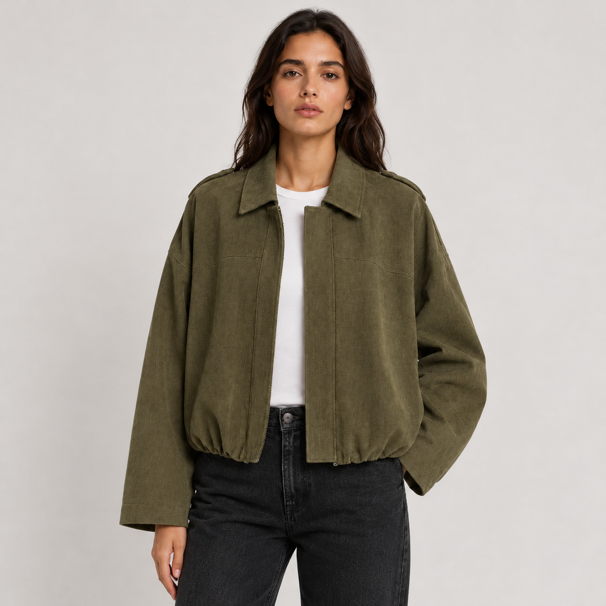 Mira Women's Jacket | Faux Suede, Structured Collar