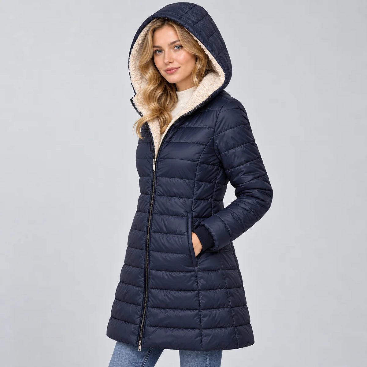 Mira Mid-Length Coat | Hooded, Padded, Fleece Lined Winter Coat for Women 2