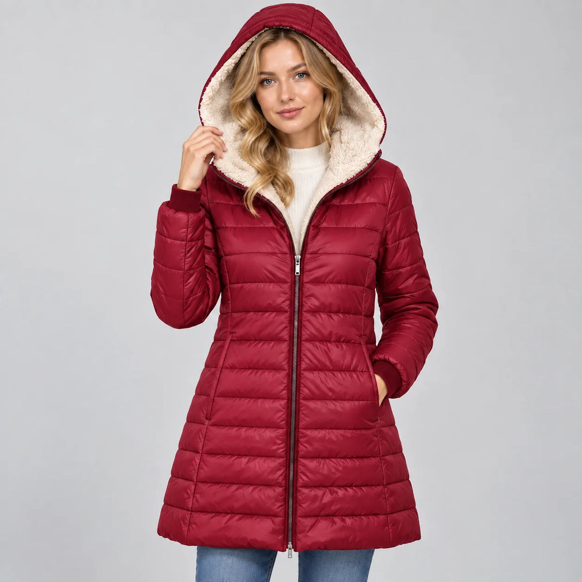 Mira Mid-Length Coat | Hooded, Padded, Fleece Lined Winter Coat for Women 4