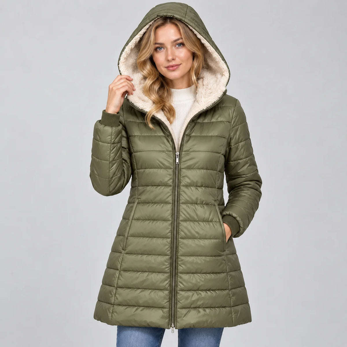 Mira Mid-Length Coat | Hooded, Padded, Fleece Lined Winter Coat for Women 7