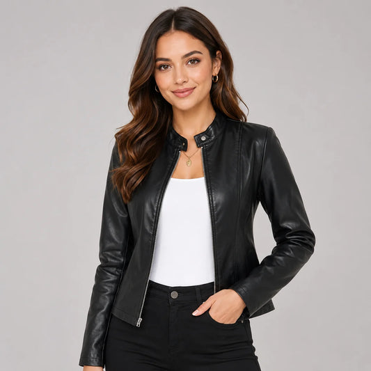 Mira Women's Biker Jacket | Faux Leather, Structured Fit 0