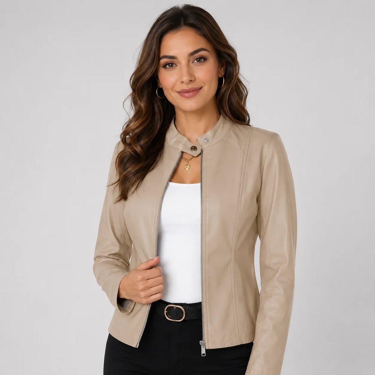 Mira Women's Biker Jacket | Faux Leather, Structured Fit 5