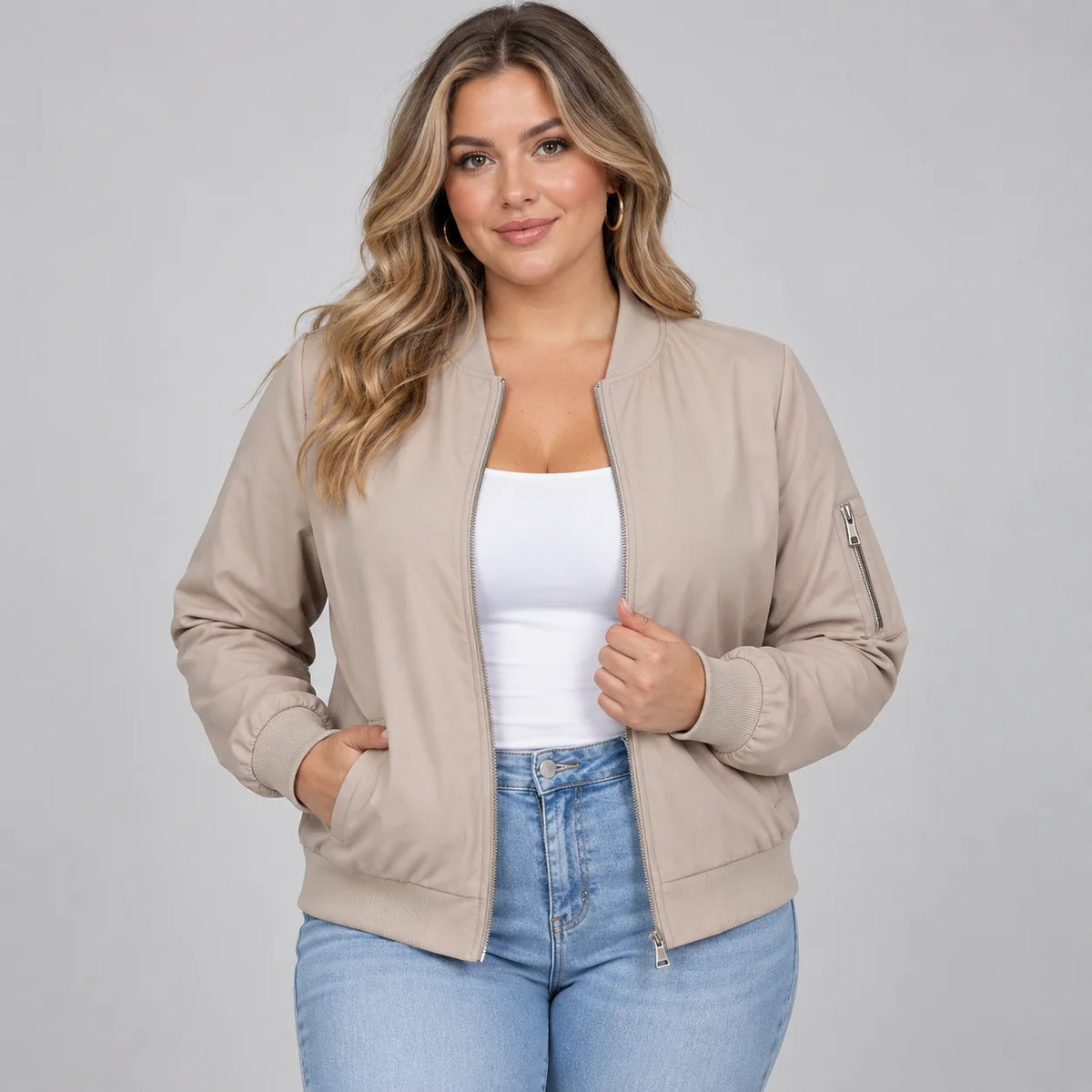 Mira Women's Bomber Jacket | Ribbed Baseball Collar, Relaxed Fit 0