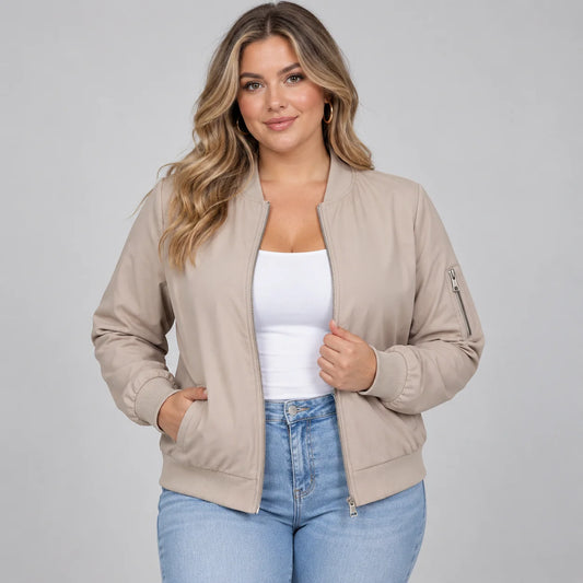 Mira Women's Bomber Jacket | Ribbed Baseball Collar, Relaxed Fit 0