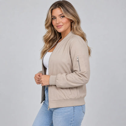 Mira Women's Bomber Jacket | Ribbed Baseball Collar, Relaxed Fit 2