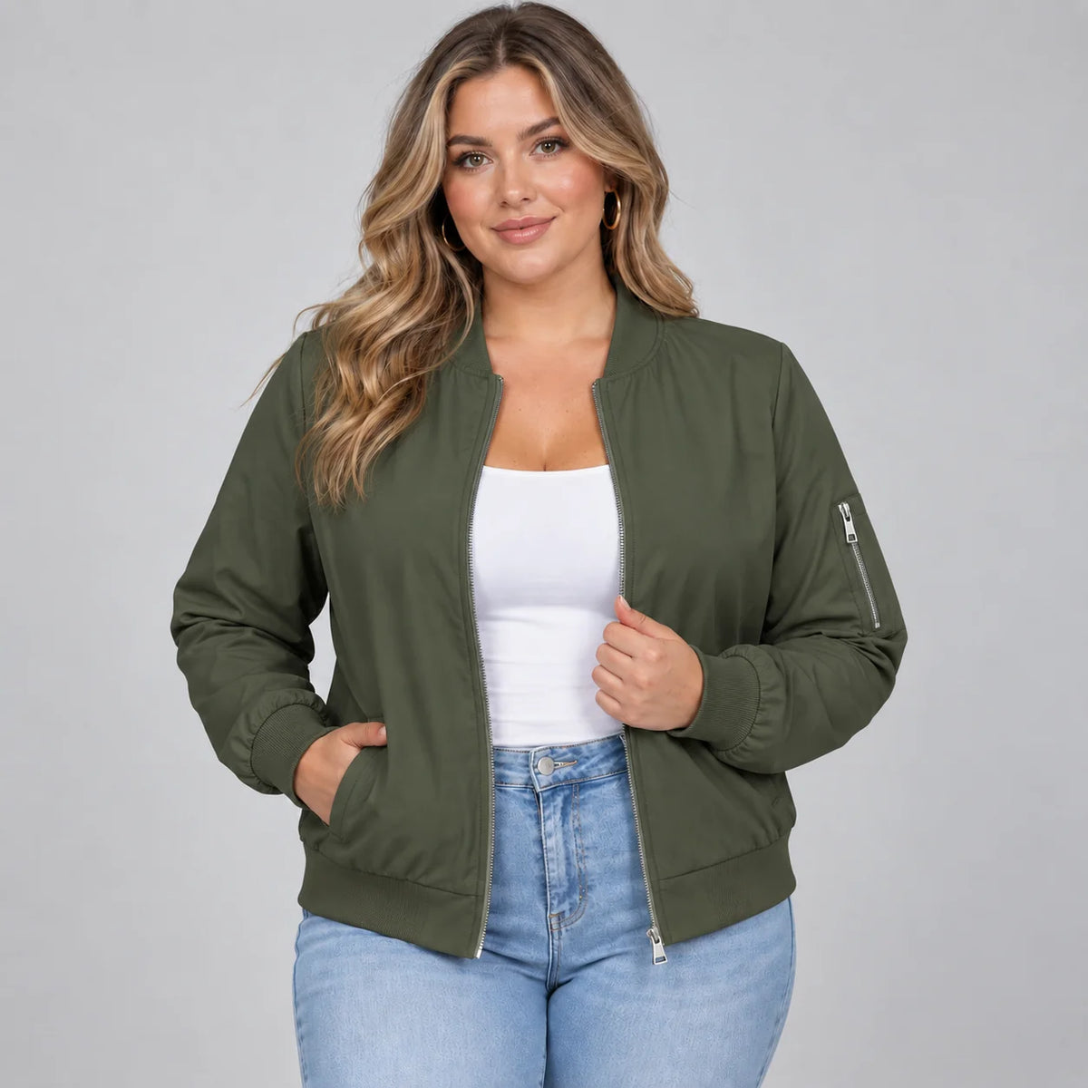 Mira Women's Bomber Jacket | Ribbed Baseball Collar, Relaxed Fit 3