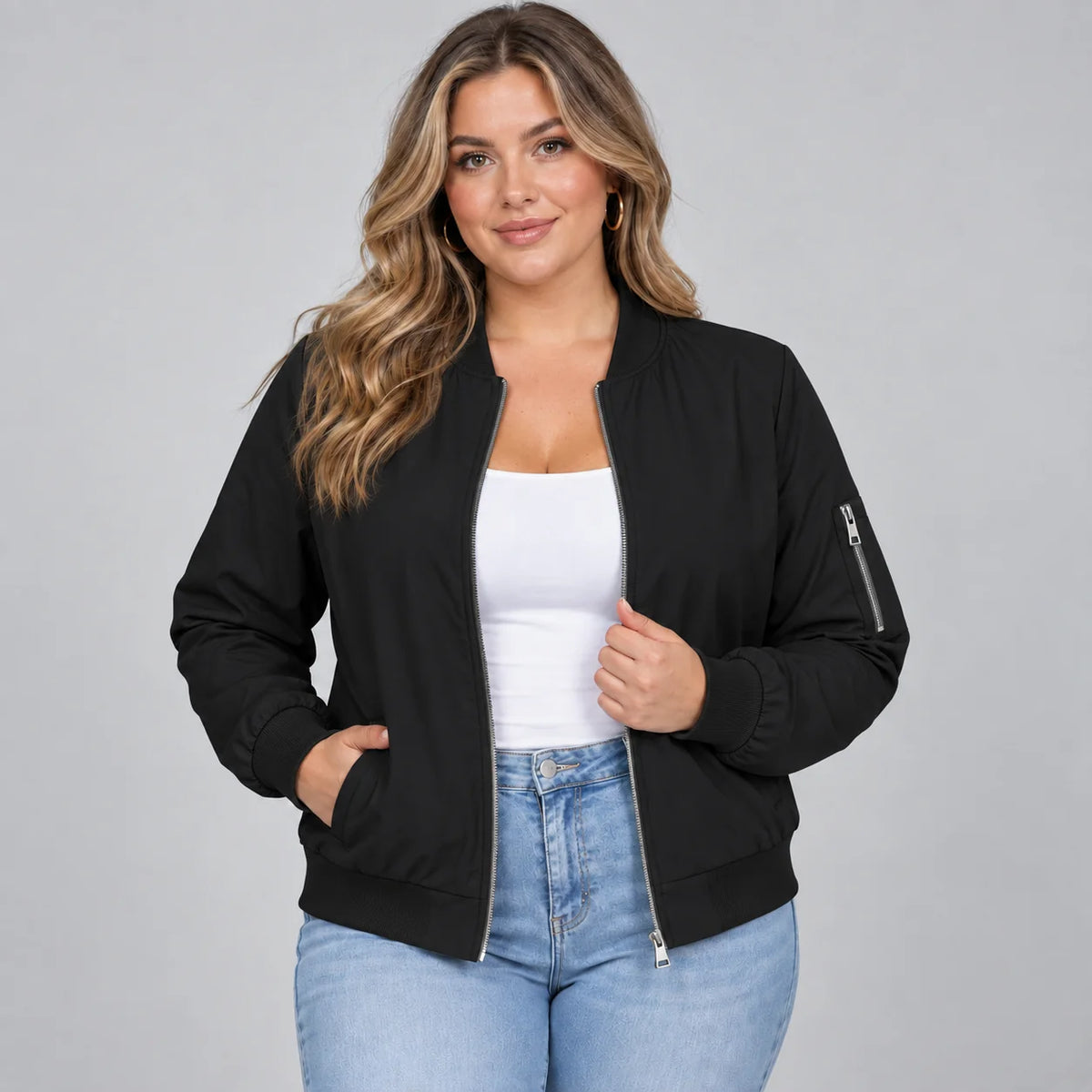 Mira Women's Bomber Jacket | Ribbed Baseball Collar, Relaxed Fit 4