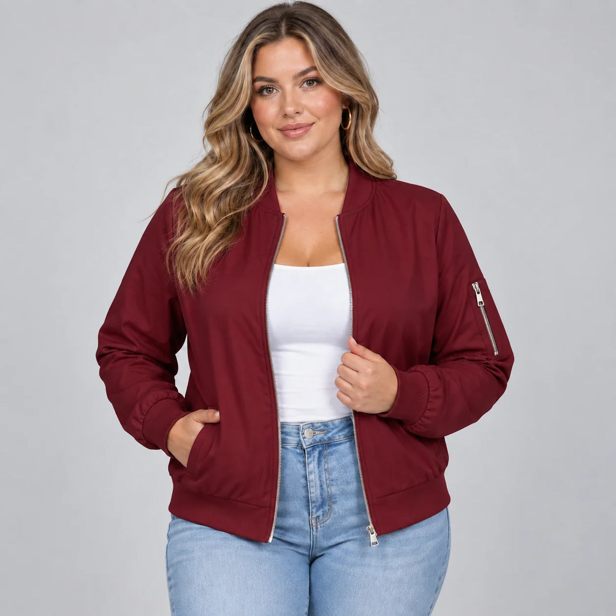 Mira Women's Bomber Jacket | Ribbed Baseball Collar, Relaxed Fit 5