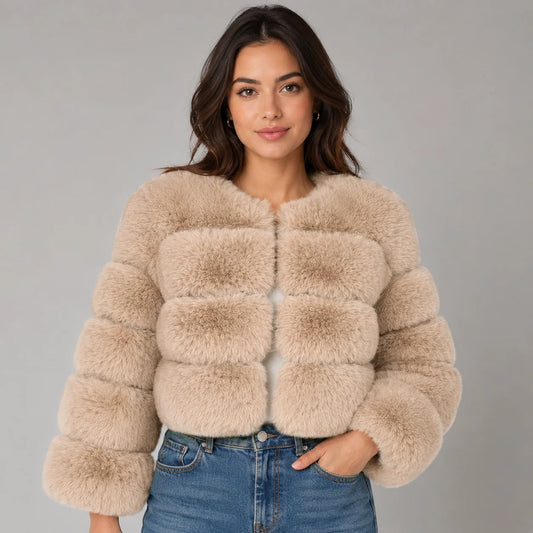 Mira Women's Cropped Jacket | Soft Faux Fur, Collarless 0