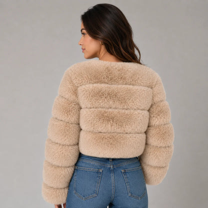 Mira Women's Cropped Jacket | Soft Faux Fur, Collarless 1