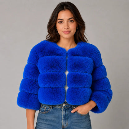 Mira Women's Cropped Jacket | Soft Faux Fur, Collarless 10