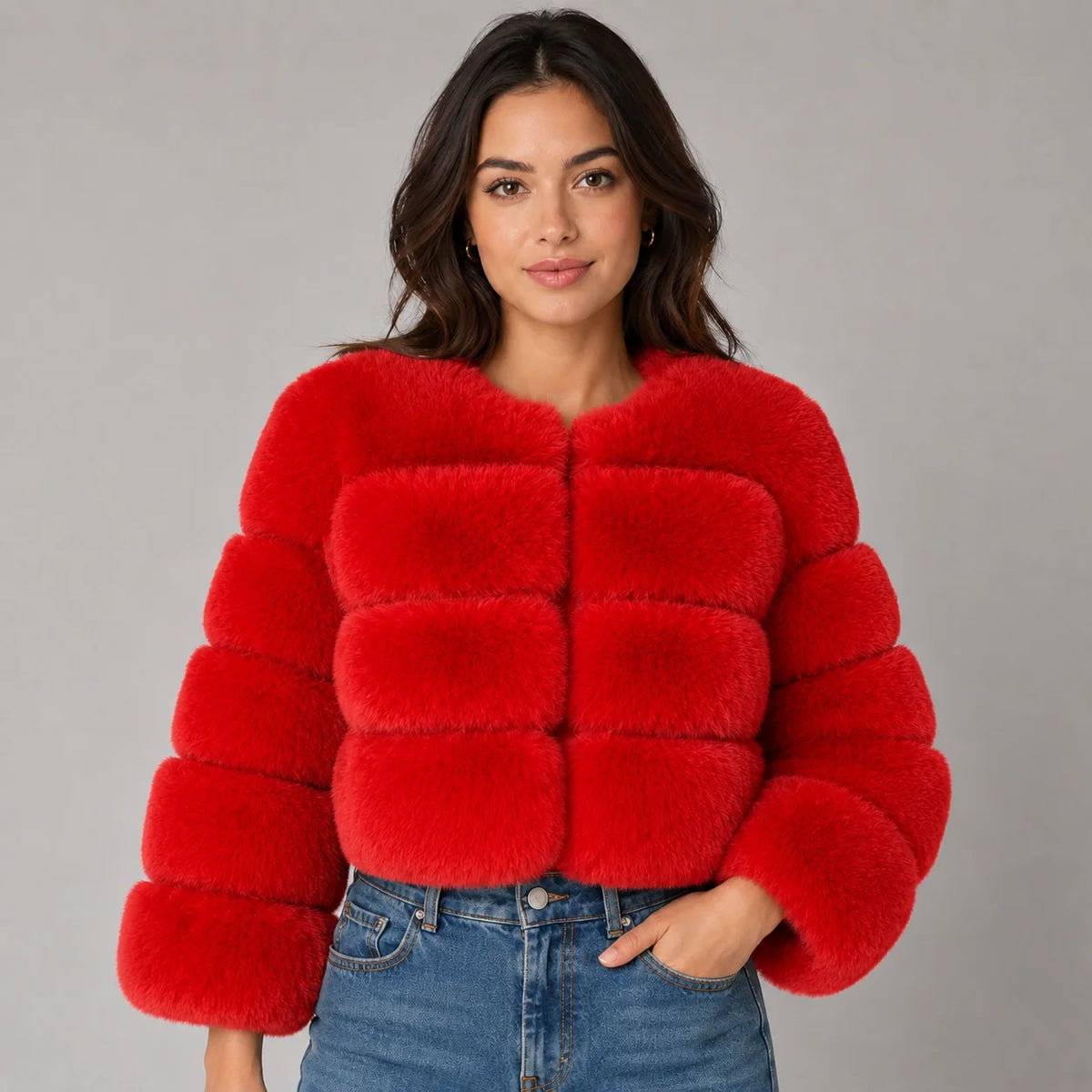 Mira Women's Cropped Jacket | Soft Faux Fur, Collarless 9