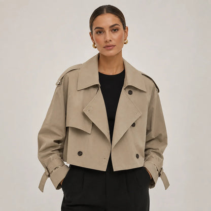 Mira Women's Cropped Trench Coat | Double-Breasted, Oversized Fit 3