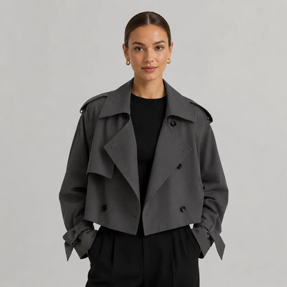 Mira Women's Cropped Trench Coat | Double-Breasted, Oversized Fit 4
