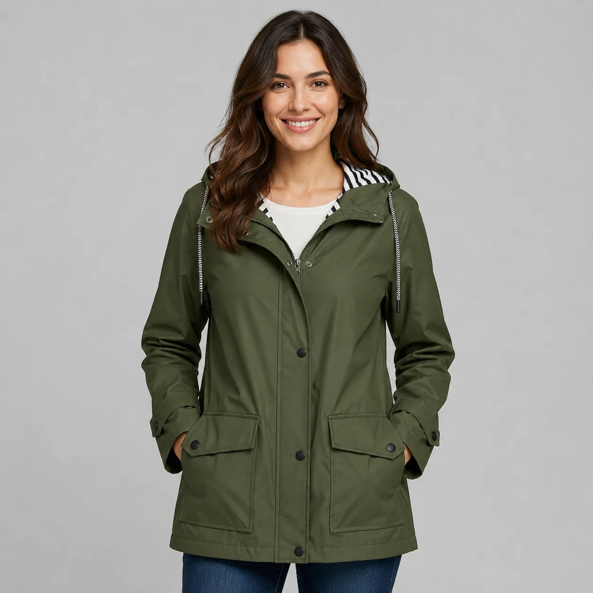 Mira Women's Hooded Trench Coat | Button Front, Longline Silhouette 0