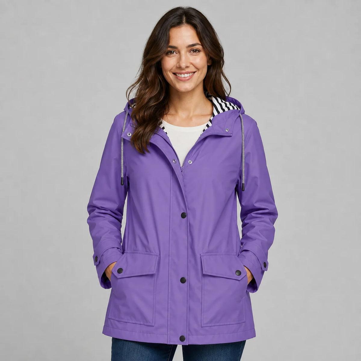 Mira Women's Hooded Trench Coat | Button Front, Longline Silhouette 9