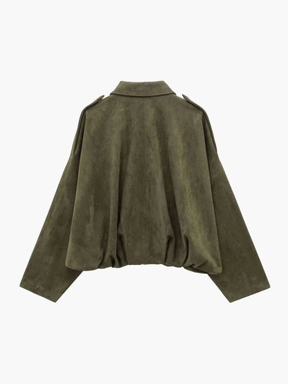 Mira Women's Jacket | Faux Suede Bomber, Structured Collar 2