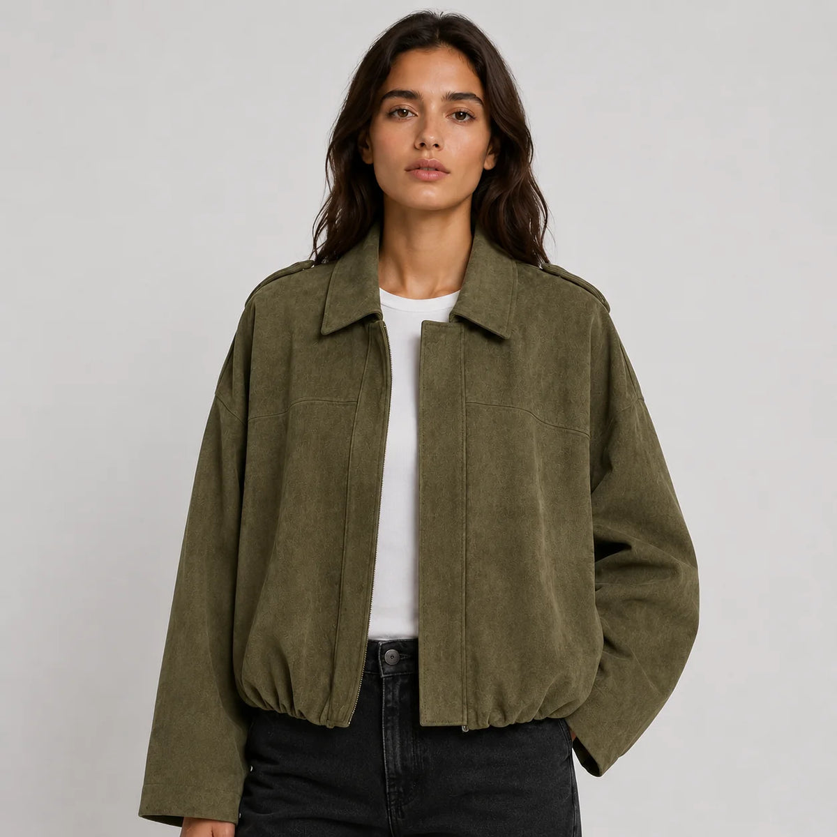 Mira Women's Jacket | Faux Suede, Structured Collar 0