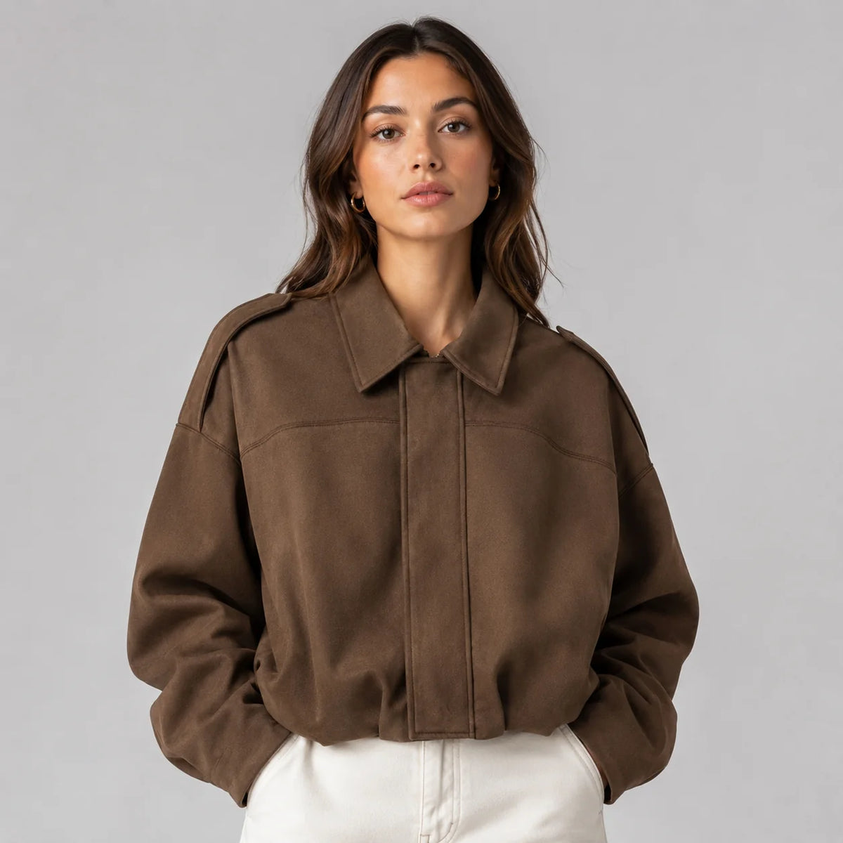 Mira Women's Jacket | Faux Suede, Structured Collar 3