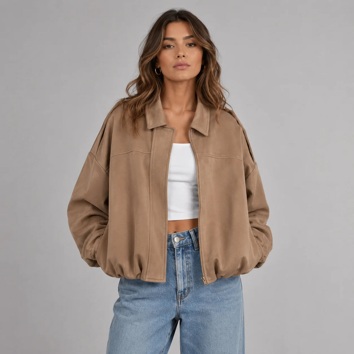 Mira Women's Jacket | Faux Suede, Structured Collar 6