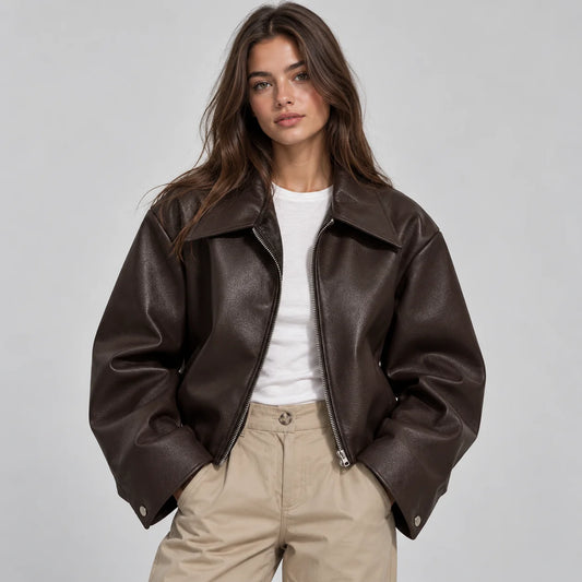 Mira Women's Leather Jacket | Faux Leather, Structured Lapel, Fully Lined 0
