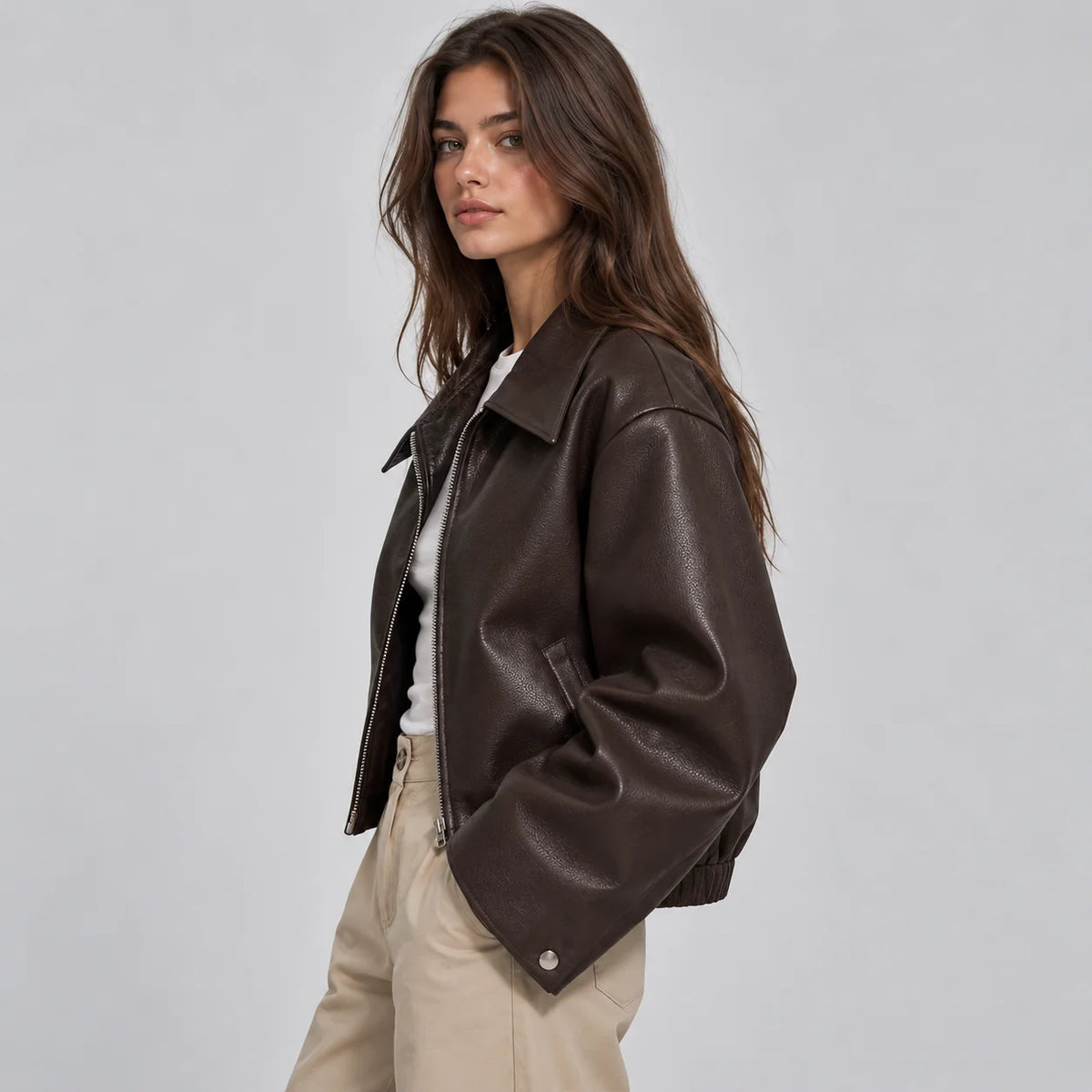 Mira Women's Leather Jacket | Faux Leather, Structured Lapel, Fully Lined 2