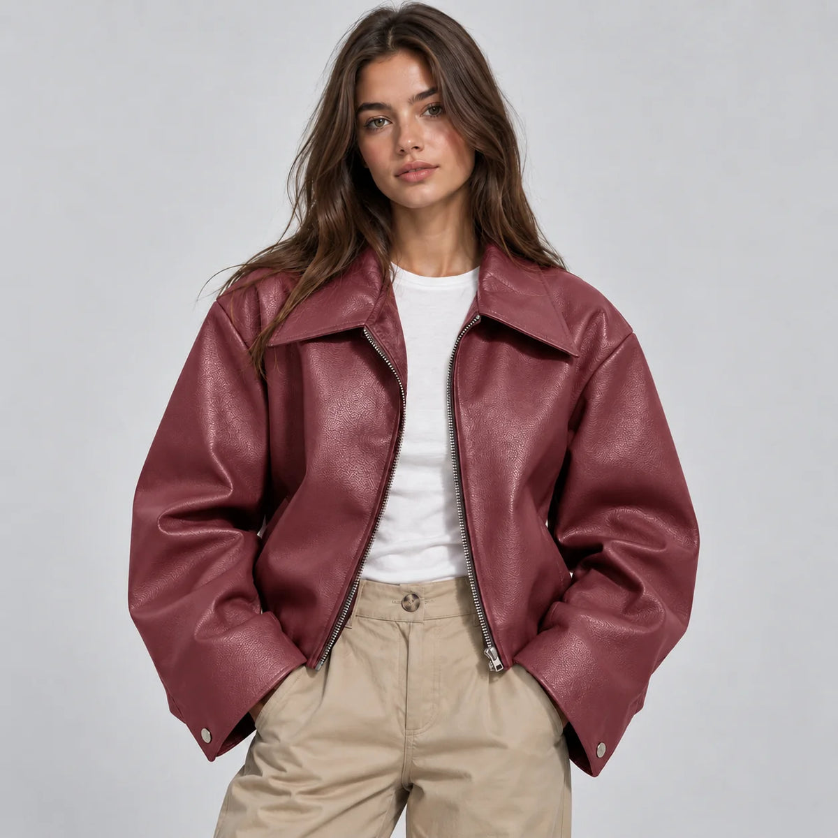 Mira Women's Leather Jacket | Faux Leather, Structured Lapel, Fully Lined 3