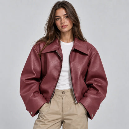 Mira Women's Leather Jacket | Faux Leather, Structured Lapel, Fully Lined 3