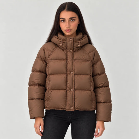 Mira Women's Puffer Jacket | Hooded High Neck, Relaxed Fit 0