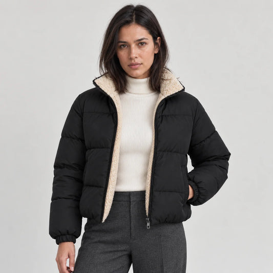 Mira Women's Puffer Jacket | Sherpa-Lined High Neck, Full Zip 0