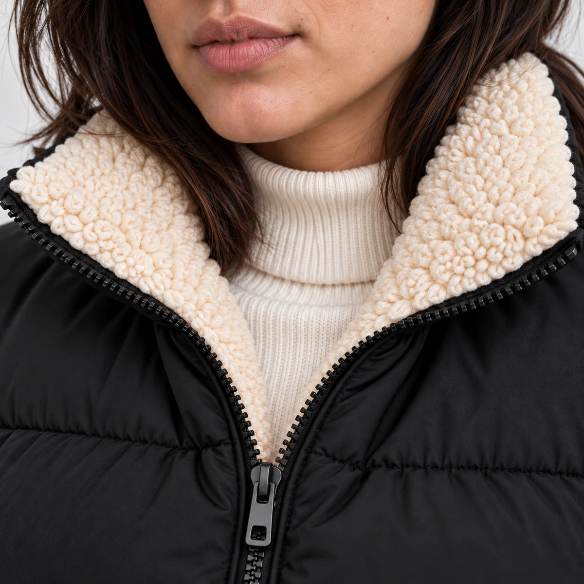 Mira Women's Puffer Jacket | Sherpa-Lined High Neck, Full Zip 3