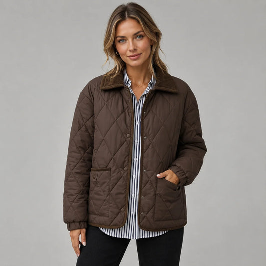 Mira Women's Quilted Jacket | Check Pattern, Contrast Collar 0