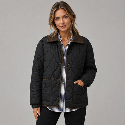 Mira Women's Quilted Jacket | Check Pattern, Contrast Collar 3