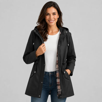 Mira Women's Raincoat | Lightweight Hooded, Check Lined 0