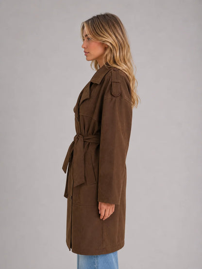 Mirella Women's Trench Coat | Suede-Look Finish, Belted Waist 2