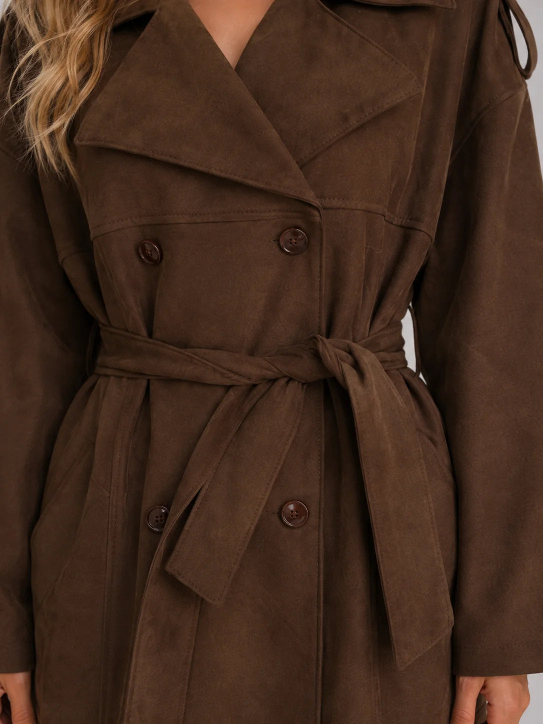 Mirella Women's Trench Coat | Suede-Look Finish, Belted Waist 3