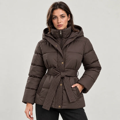 Montarello Women's Quilted Puffer Jacket | Hooded, Belted, Insulated 0
