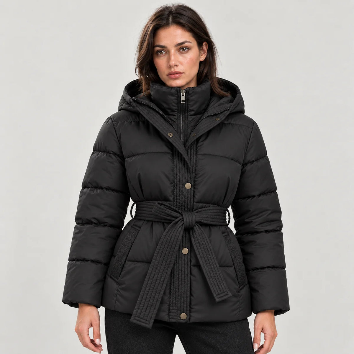 Montarello Women's Quilted Puffer Jacket | Hooded, Belted, Insulated 4