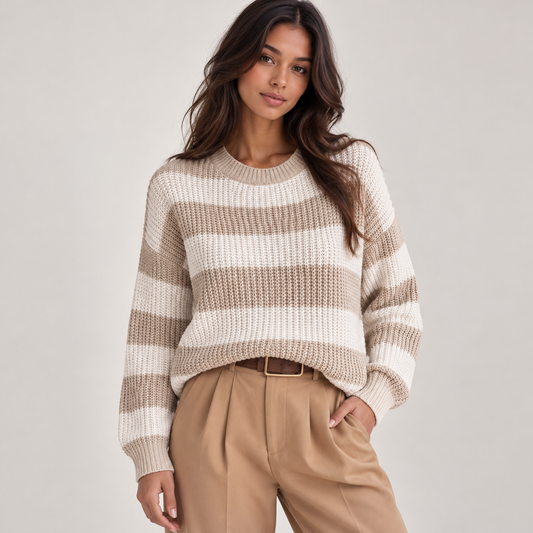 Sable Women's Sweater | Oversized Chunky Knit, Striped Design
