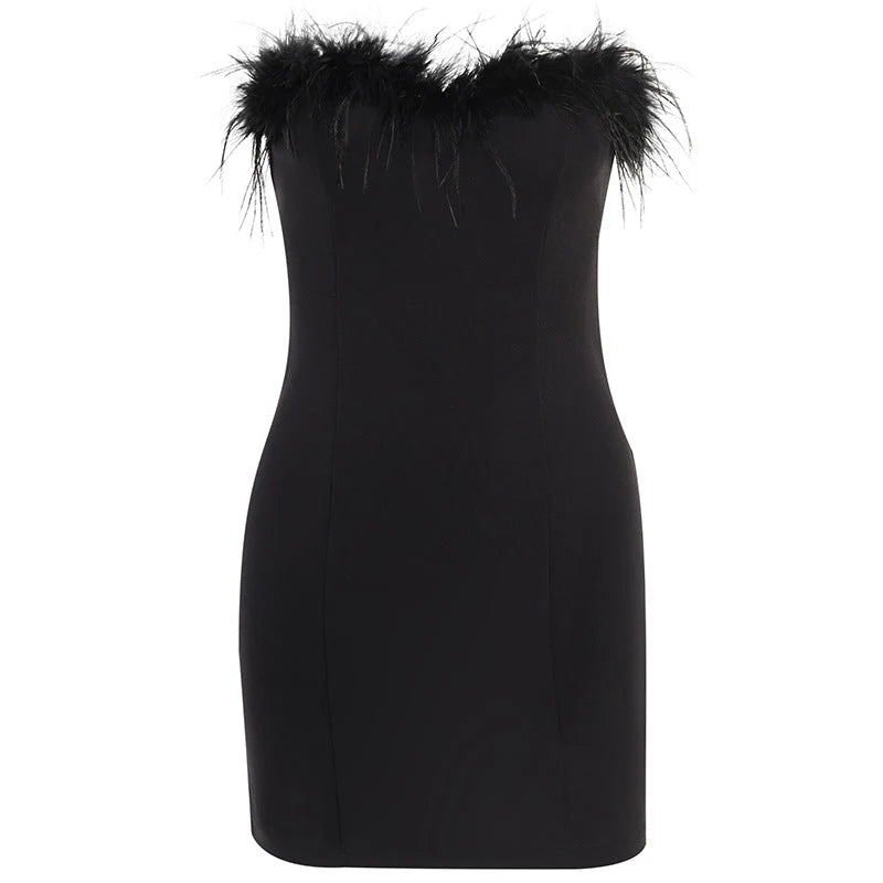 Nora Women's Mini Dress | Strapless Feather Trim, Fitted Silhouette 1
