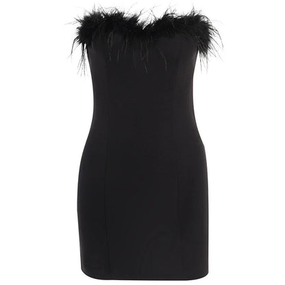 Nora Women's Mini Dress | Strapless Feather Trim, Fitted Silhouette 1