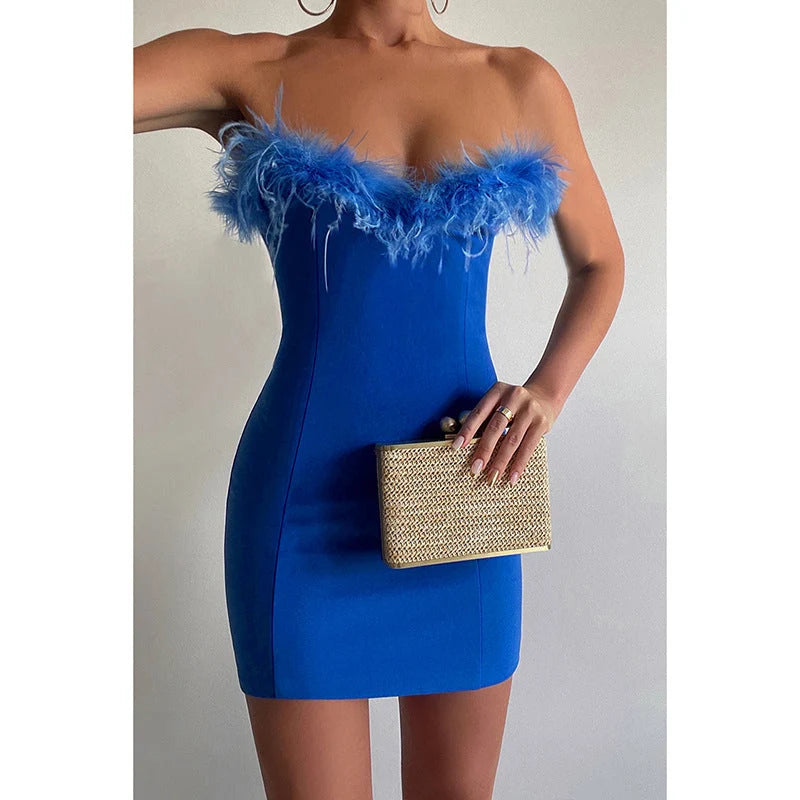 Nora Women's Mini Dress | Strapless Feather Trim, Fitted Silhouette 4