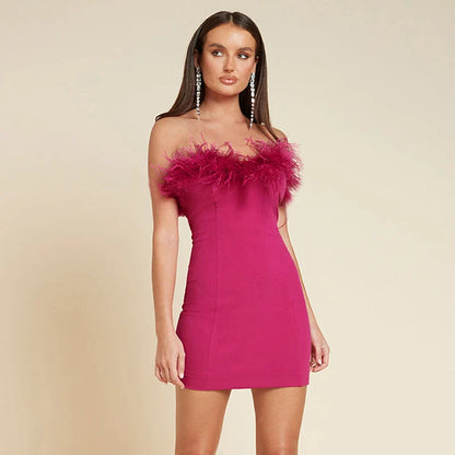 Nora Women's Mini Dress | Strapless Feather Trim, Fitted Silhouette 5