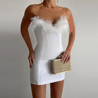 Nora Women's Mini Dress | Strapless Feather Trim, Fitted Silhouette 7