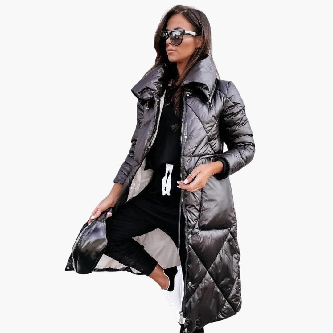 Paige Women's Long Puffer Coat | Quilted Zip Front, Extended Length 0
