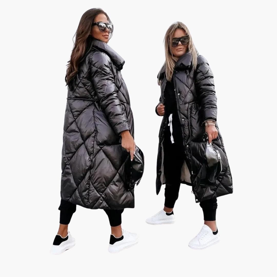 Paige Women's Long Puffer Coat | Quilted Zip Front, Extended Length 2